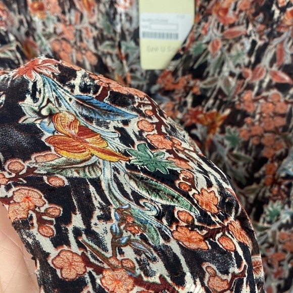 Anthropologie See U Soon Bohemian Floral Green Khaki Mini Robe Dress Sheer - Sm - Picture 9 of 16